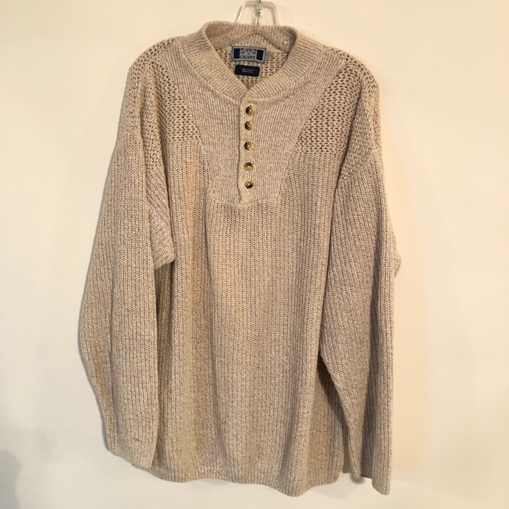Sitter & Grant Men’s Button Neck Beige Pullover Sweater Size LT